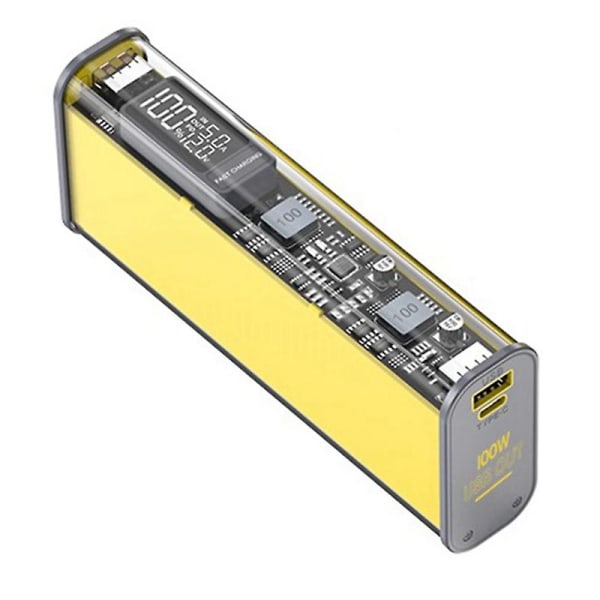 DIY Power Bank- case 100W med USB TYPE C Tvåvägs snabbladdningskort Powerbank- case Kostym 18650/21700 Case Gul