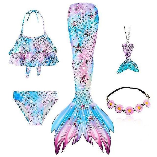 5 st/ set Flickor Mermaid Tail Baddräkt Barn Mermaid Ariel Cosplay Kostym Fantasy Beach Bikini Set 4 120 Set 4 120