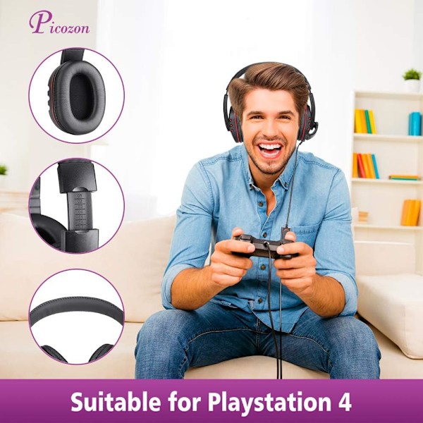 Spelheadset med mikrofon för PS5, PS4, Nintendo Switch, Playstation 4, Playstation 5, Playstation Vita, Mac, Laptop, Surfplatta, Dator