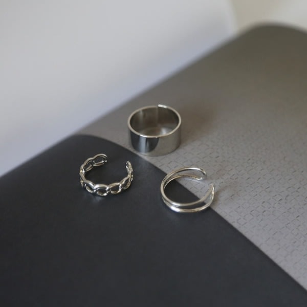 3:a Ring Set Dubbellager Ringar Knuckle Ring silver