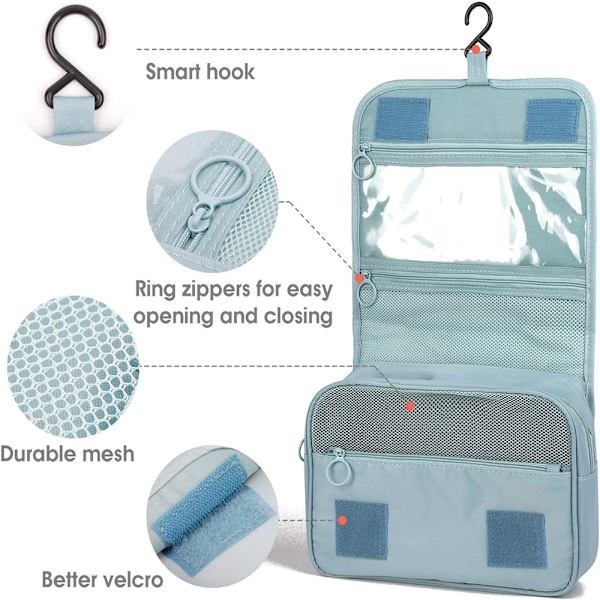 Hengende toalettmappe for kvinner og menn, sammenleggbar med krok, stor kapasitet, vanntett kosmetikkarrangør, sminke, bad, dusj