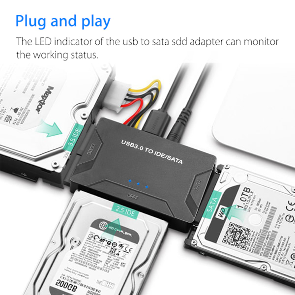 USB IDE-sovitin USB 3.0 SATA IDE-kiintolevyn muuntajakombinaatio