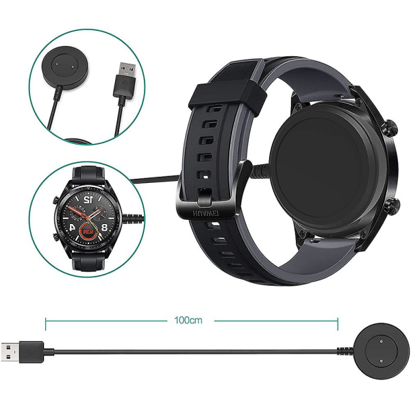 Trådlös magnetladdare kompatibel med ersättningsladdningskabel Hållare kompatibel med Huawei Gt 2 Gt Active Smartwatch Black