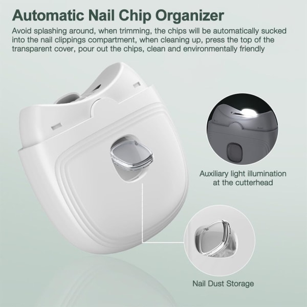 Elektrisk nagelklippare, professionell elektrisk nagelfil, sladdlös automatisk nageltrimmer med LED Li
