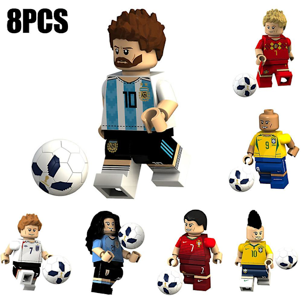 8 stk fotballspiller byggeklosser minifigurleker