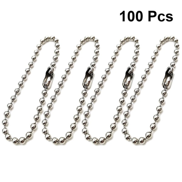 100 stk Lang perle kobling spenne kulekjede nøkkelring tag nøkkelringer justerbar antik kjede i antik metall perle stål (sølv/2,4x150 mm) (sølv)