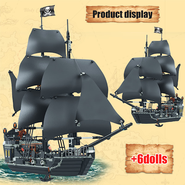 Sort Pearl Ship Piratskib Kompatibel med 4184 4195 Caribisk Model Byggeklodser Klodser Legetøj til Børn Fødselsdag Julegave Black Pearl