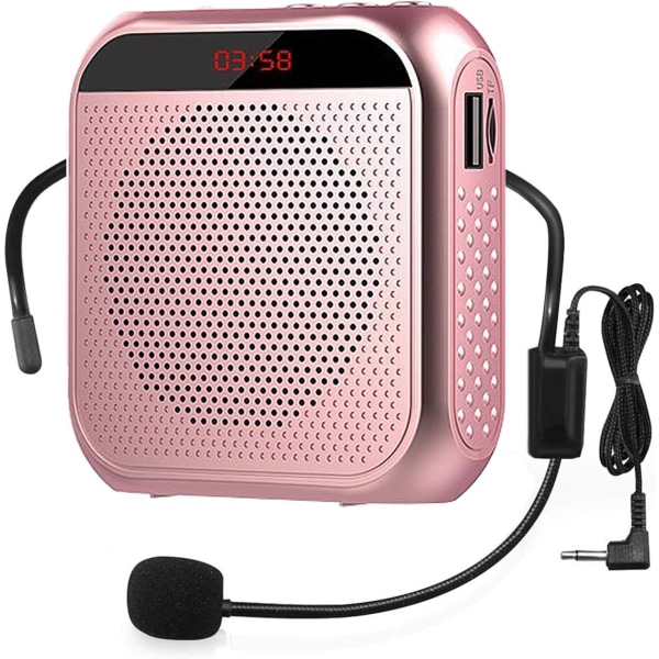 Bærbar høyttalerforsterker med kablet mikrofon Oppladbar høyttalerforsterker (rosa gull)