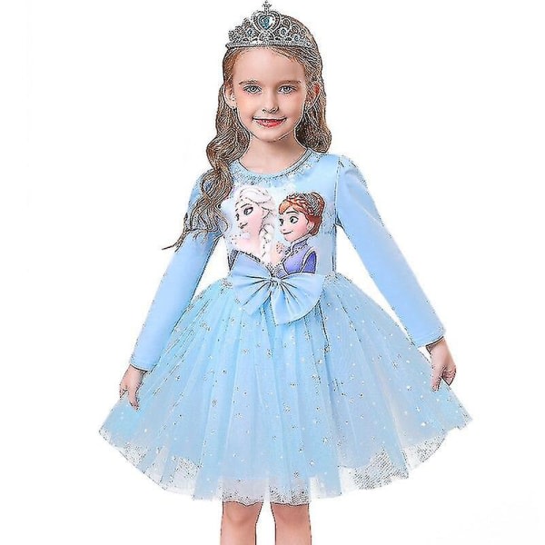 Tjejer Prinsessan Elsa Höstklänningar Långärmade Anna Klänningar Barn Födelsedagsfest Balklänning Blue 7T