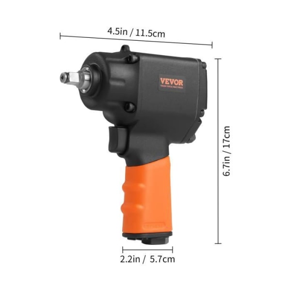 Pneumatisk slagnyckel - VEVOR - Fyrkantig slagnyckel 0,95 cm 935,5 Nm 6,2-8,3 bar