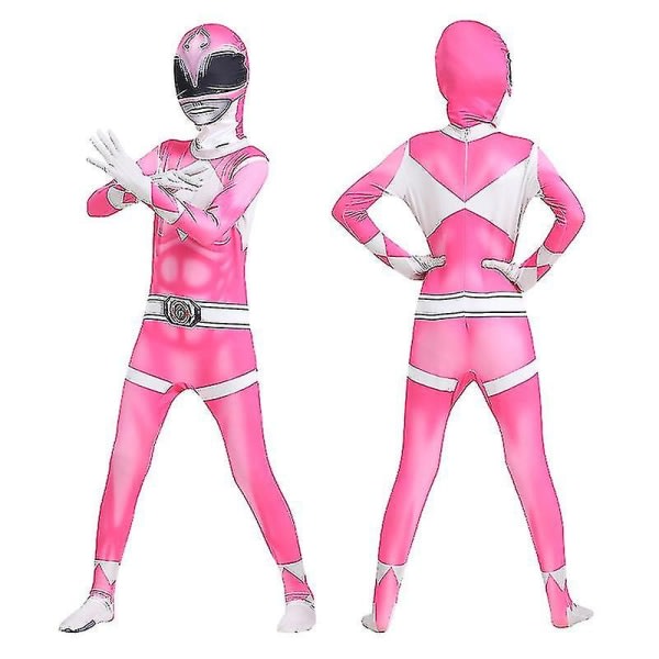 Voksne Børn Power Rangers Mighty Morphin Cosplay Jumpsuit Fest Fancy Suit W Pink 120