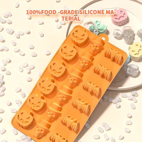 Halloween Silikonform for Kake - Pumpa, Spøkelseshatt, Skalle - Chokolade, Mat, Bakeform, Kaker, Cookies, Kakeform YH-1130-orange