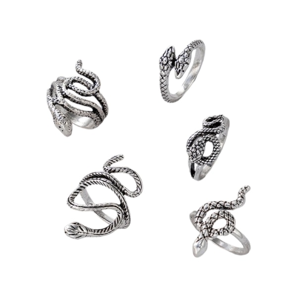 5 st Punk Snake Ring för män Kvinnor Överdriven Antik Silver Mode Personlighet Stereoskopisk öppning Justerbar Ring null - A