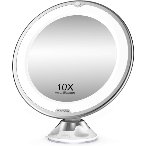 10x förstorande sminkspegel med LED-lampor 1 kulled 360° justerbar fäste Bärbar sminkspegel, för badrum, resor