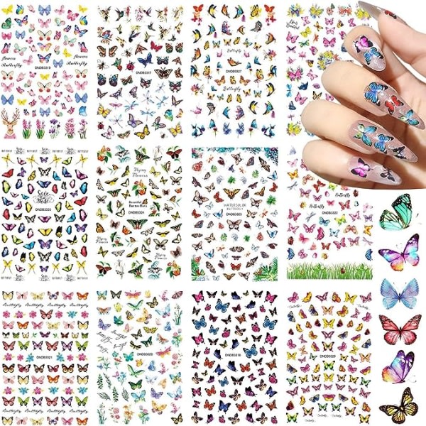 Sommerfugl Nail Art Stickers Dekaler 3D selvklæbende negledekaler til Nail Art Dec