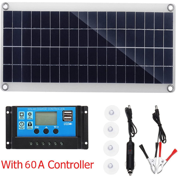 300w 12v solpanel, solpanelsats, batteriladdarsats med 60a solarladdningskontroll för husbil, yacht, utomhus, trädgård, belysning
