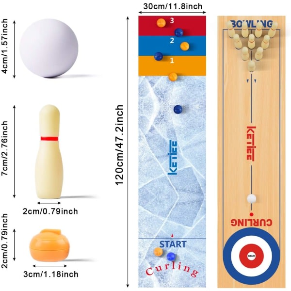 Curlingspel för familj 47 tum, 3 i 1 bordsshuffleboards, bordscurlingspel, bordscurling bowling