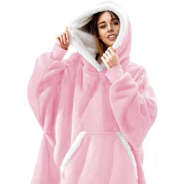 Oversized hoodie filt Bärbar lamm sammet Lazy filt rosa