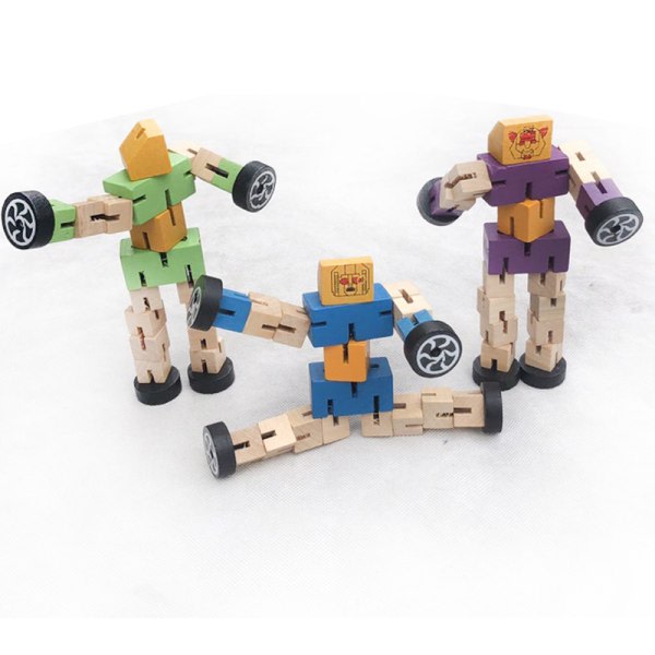 4st (slumpmässig färg)-Transformation Vehicle Wooden Robot - Transfig