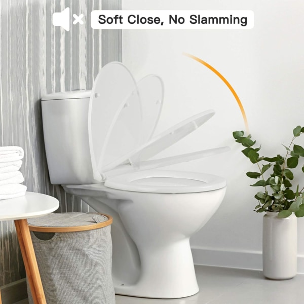 Mjukstängande toalettsits, toalettsits med snabbkoppling för enkel toppmontering, O-form