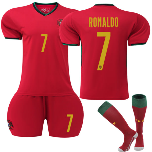 UEFA Euro 2024 Portugal hemma fotbollsdräkt för barn nr 7 Cristiano Ronaldo 16