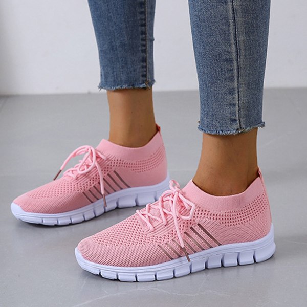 Dam Mesh Sneakers Athletic Lättvikts andas Casual Shoes Pink,36