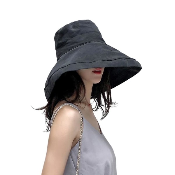 Solhatt, solhatt för dam sommarhästsvans hopfällbar stråhatt Upf 50+ UV-beständig hatt, UV-skydd med bred brätte för sportstrandgolf (svart)