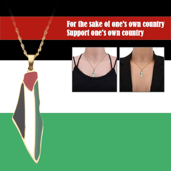 Guldpläterad Palestina Flag Map Halsbandshänge med 50 cm kedja