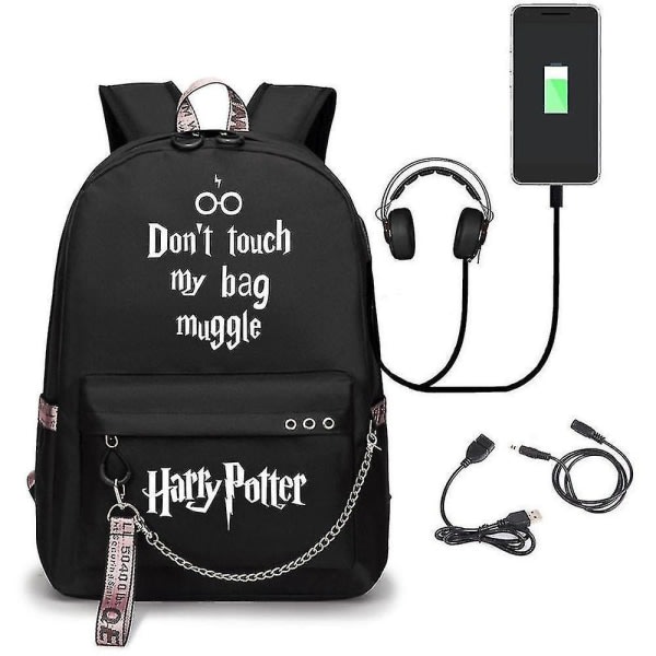 Harry Potter Ryggsäck USB Laddande Skolväska Oxford Tyg färg-7