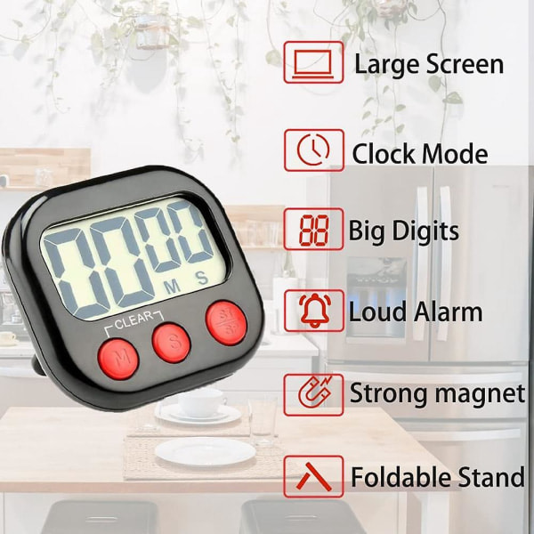 Kjøkken Timer, Digital Visjon Timer Magnetisk Klokke Stoppeklokke Nedtellingstimer, LCD-skjerm