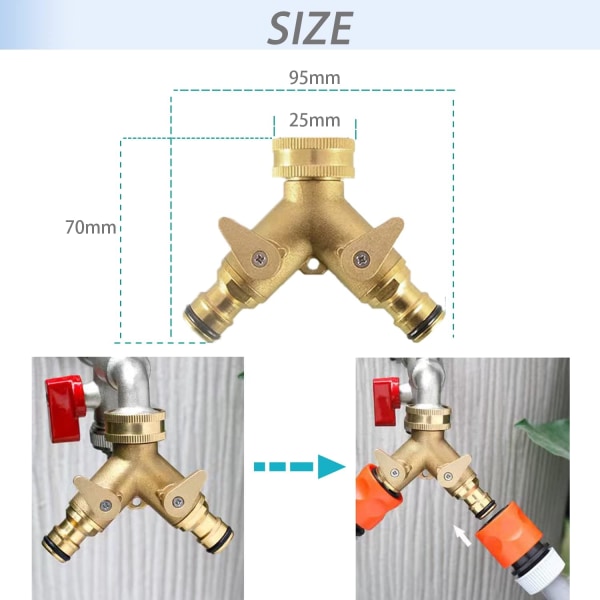 2-veis messingkontakt-krankobling, med separate ventiler, gul