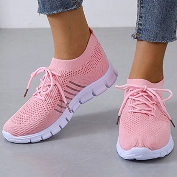 Dam Mesh Sneakers Athletic Lättvikts andas Casual Shoes Pink,37