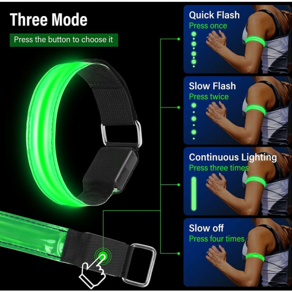 4 stk. USB-genopladelige LED-lysarmbånd, reflekterende LED-løbearmbånd, justerbart blinkende bånd Sikkerheds-LED-lysarmbånd til arm/håndled/ankel/benløbning, cykling