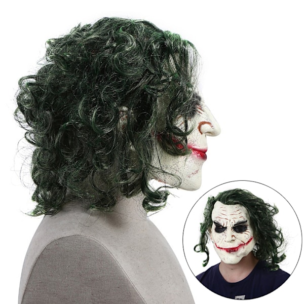 Halloween Joker Mask Cosplay Skräck Clownsmask med Grönt Hår