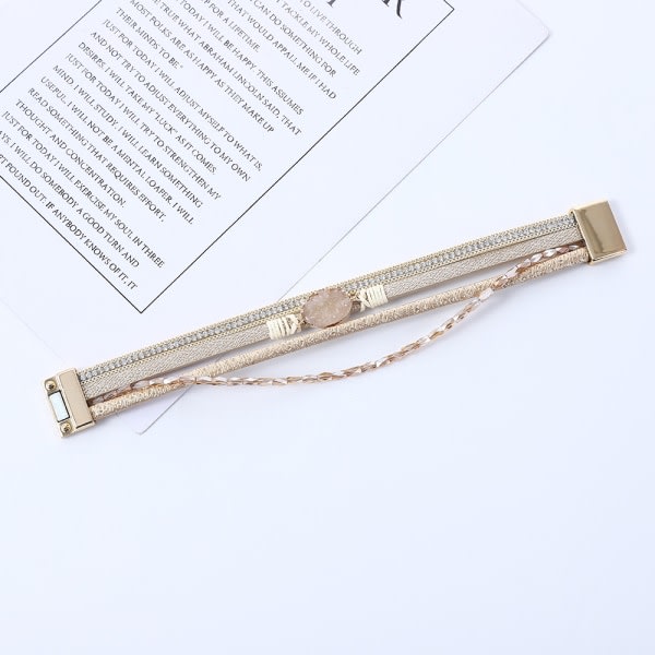 Läderarmband Boho Cuff Armband Crystal Bead Armband med Magnetlås Smycken presenter för tonårskvinnor