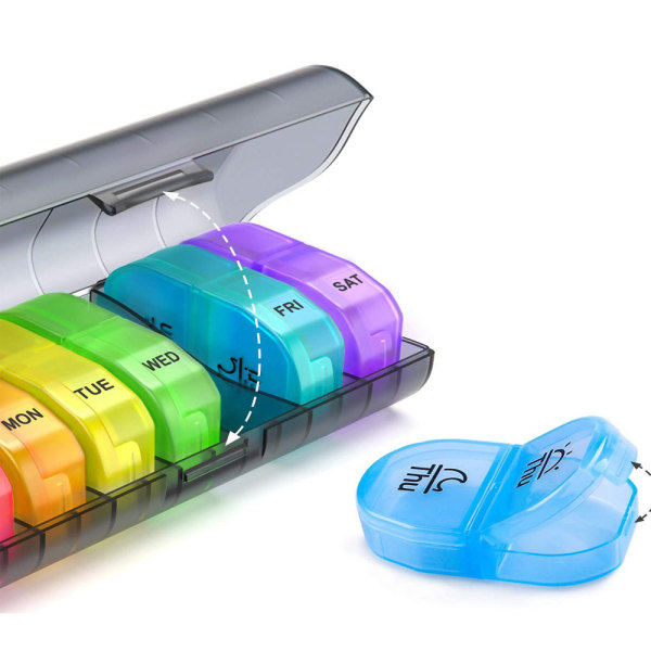 Weekly Pill Organizer 2 gånger om dagen, pillerlåda med 7 löstagbara case för att hålla medicin, medicin, vitaminer och fi