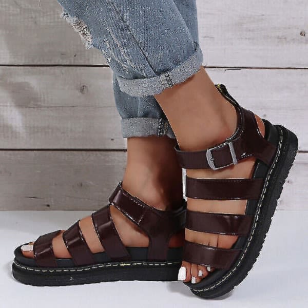 Kvinnors Chunky Sandaler Tjock sula Strappy Block Flatforms Skor Sommar Ny Size-i Röd Brun UK8EU42