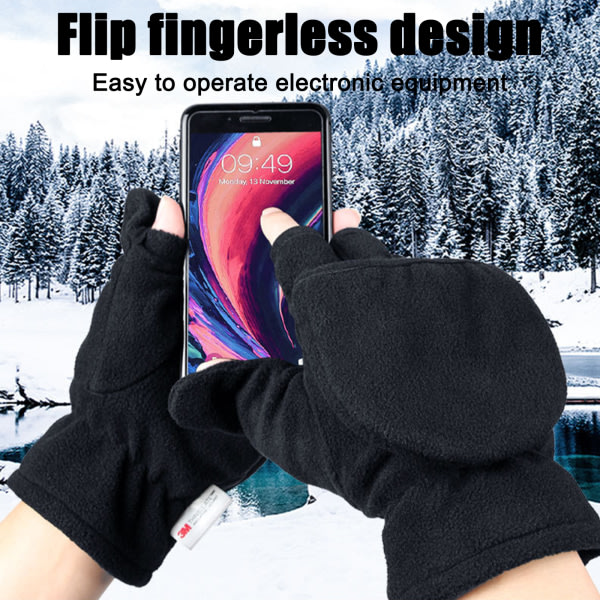 Vintervarma halvfingerhandskar Vantar med lock Fleece konvertibla fingerlösa handskar Termiska för flicka M
