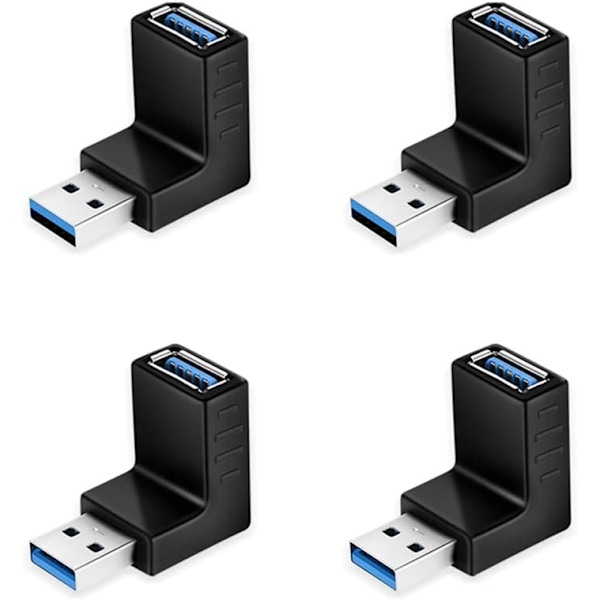 Svart 4 stk. USB 3.0 Adapter 90 grader 4 stk. Vinklet USB han til hun