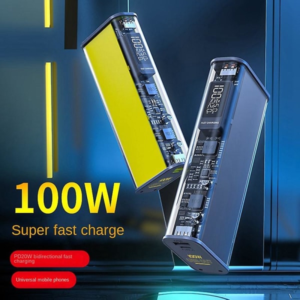 DIY Power Bank- case 100W med USB TYPE C Tvåvägs snabbladdningskort Powerbank- case Kostym 18650/21700 Case Gul