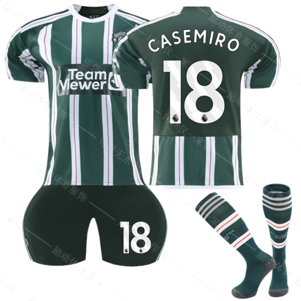 23-24 Manchester United Borta Kids Football Kit nr 18 CASEMIRO 12-13 år