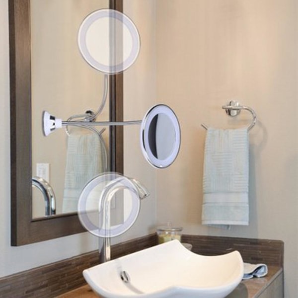 Flexibel svanhals 10x förstorande LED-upplyst smink spegel, smink spegel med förstoring i badrummet med sugkopp, 360 graders vridbar, Dayli null none