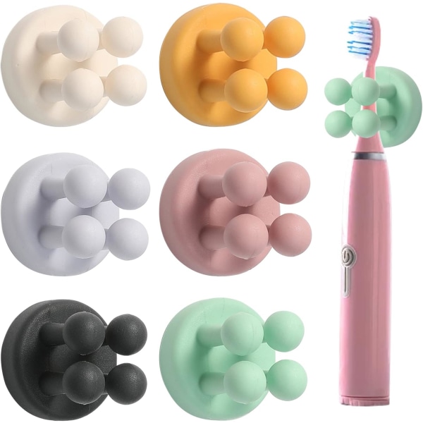 6 stycken tandborsthållare, tillverkad av självhäftande silikonkrokar badrum