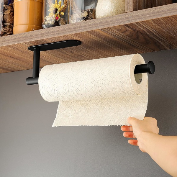 Köksrullehållare utan borrning - hushållspappershållare rostfri rullhållare Svart pappersrullehållare för köket