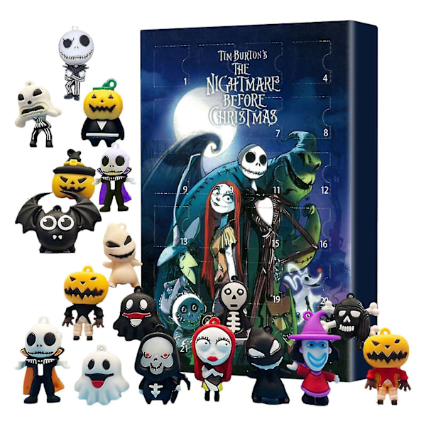 2024 Adventskalender Julräkning Advent 24 Dagar Horror Ornament Doll Halloween Nightmare Partytillbehör För Barn Presenter (FMY) Black