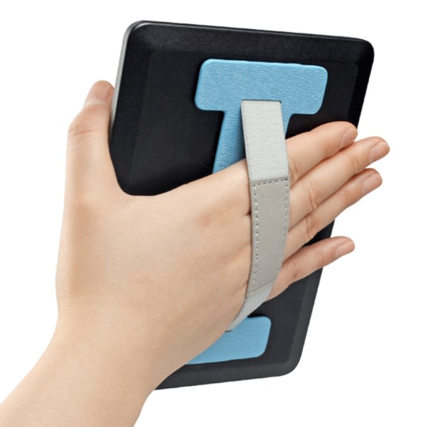 Handremshållare med en hand Bästa presenten till din Kindle E-läsare Pad under 9-tums stretch skyddsläderbälte Silver gray