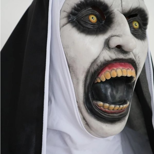 Scary Nun Halloween Mask Realistisk Åben Mund Latex Hood Mask med Hætte Halloween Kostumefest Rekvisitter