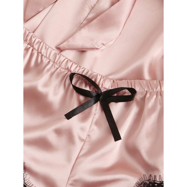 Damer 4 delar Satin Blommor Spets Cami Top Underkläder Pyjamas Set med Robe
