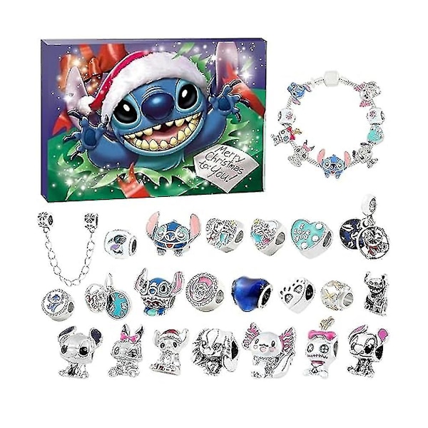 Anime Disney Lilo & Stitch Legering Charm Tilbehør Julekalender Armbånd Halskæde Smykke DIY Smykker Nedtællingskalender-hk3  (FMY) B