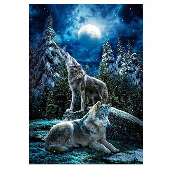 5D Diamond Painting Full Big Wolf In The Moonlight,Art Craft